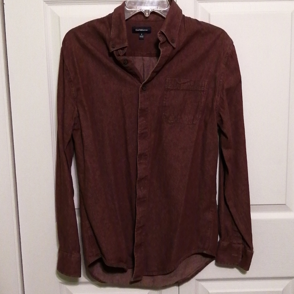 Red brown button down shirt